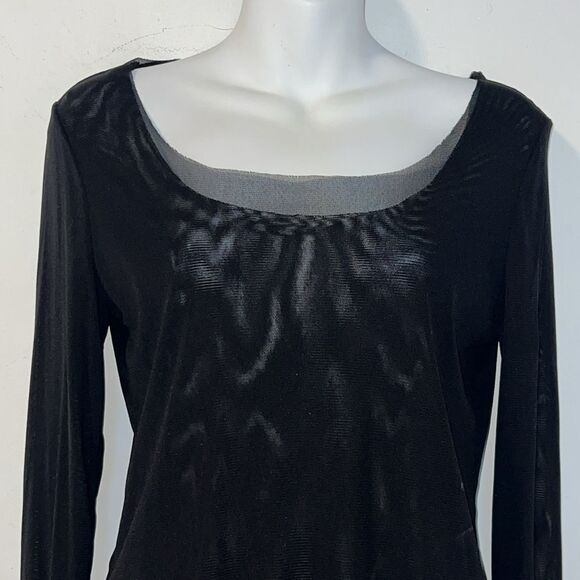 BABETTE Black Double Layer Sheer Long Sleeve Top-S - Picture 2 of 7